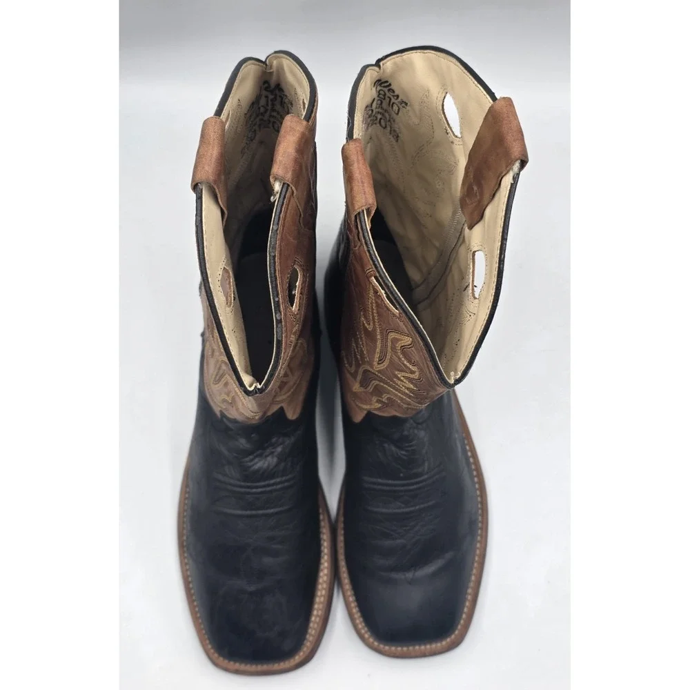 Old West BSY1810 Youth Western Boots Black Tan Calf Leather Square Toe Sz 7